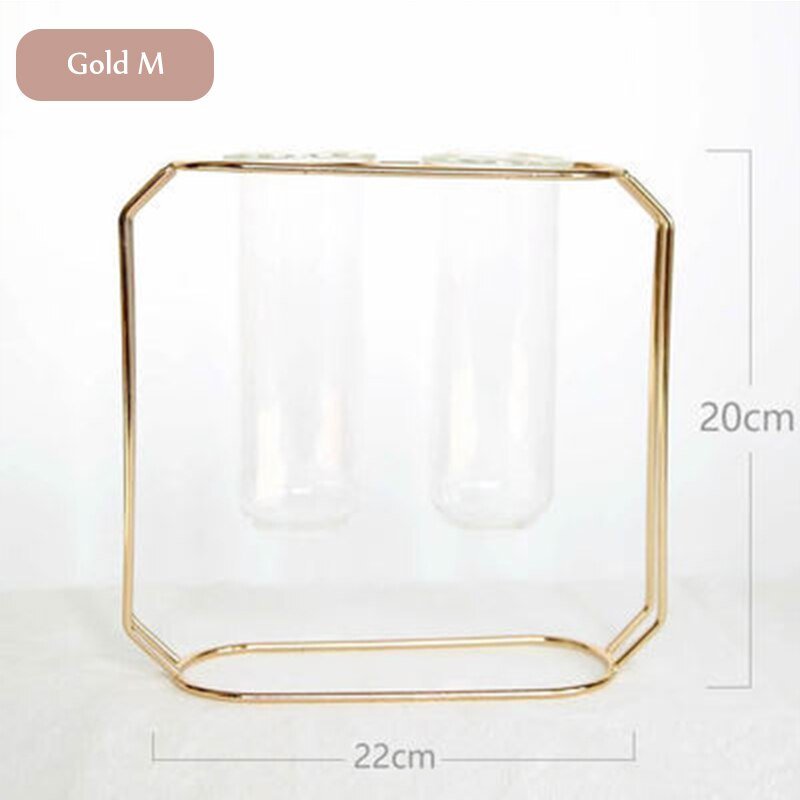 Nordic Style Glass Iron Art Vase Set: Rose Gold Geometric Flowerpot for Home Decor and Wedding Accessories - DormVibes