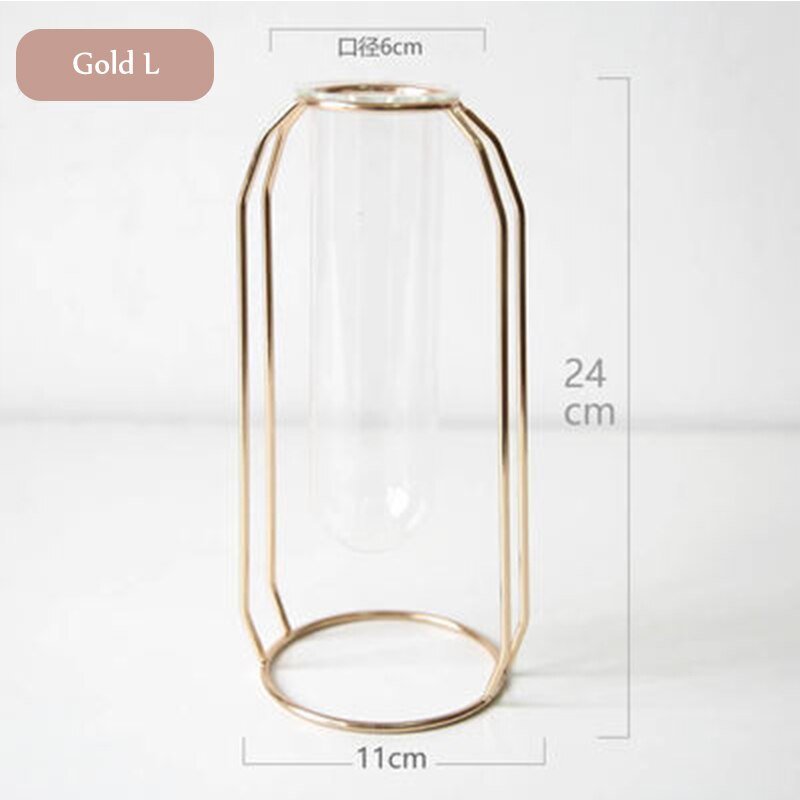 Nordic Style Glass Iron Art Vase Set: Rose Gold Geometric Flowerpot for Home Decor and Wedding Accessories - DormVibes