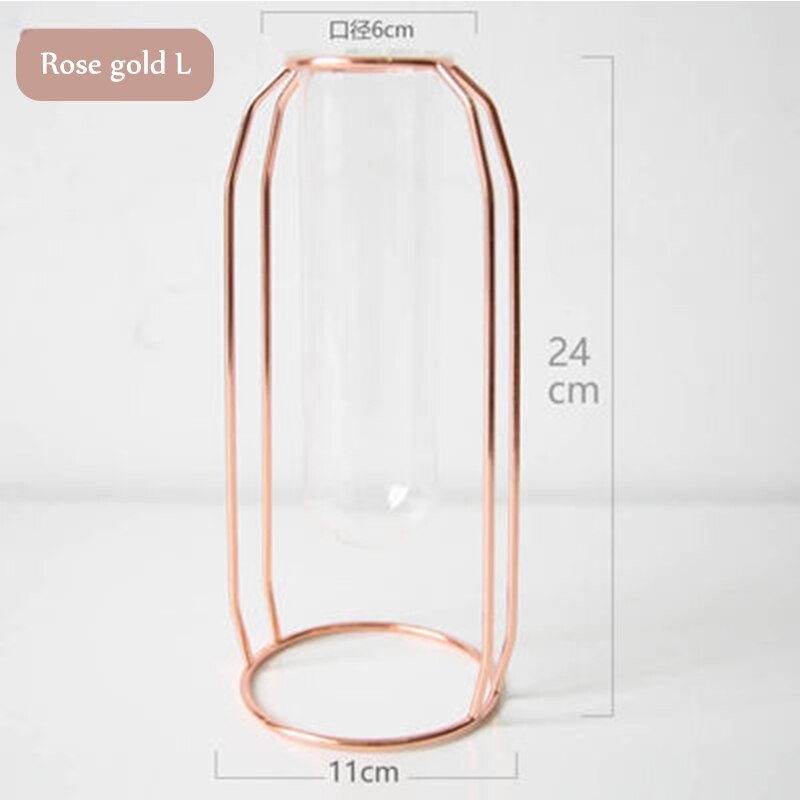 Nordic Style Glass Iron Art Vase Set: Rose Gold Geometric Flowerpot for Home Decor and Wedding Accessories - DormVibes