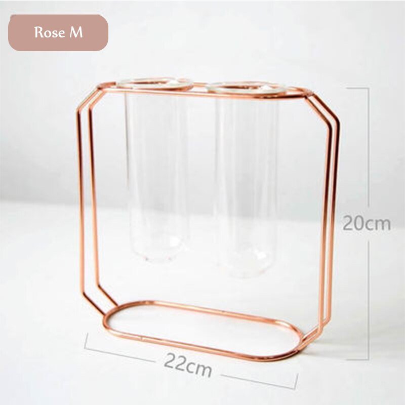 Nordic Style Glass Iron Art Vase Set: Rose Gold Geometric Flowerpot for Home Decor and Wedding Accessories - DormVibes