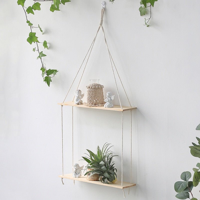 Nordic Wooden Plant Shelf: Wall Mounted Swing Rack for Indoor & Outdoor Decor - DormVibes
