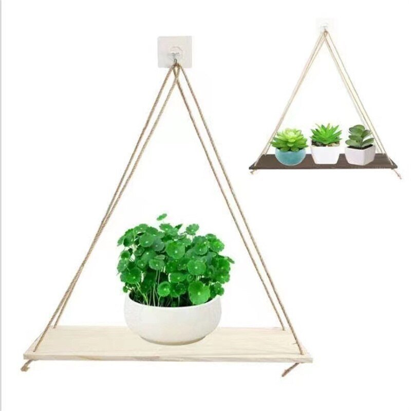 Nordic Wooden Plant Shelf: Wall Mounted Swing Rack for Indoor & Outdoor Decor - DormVibes