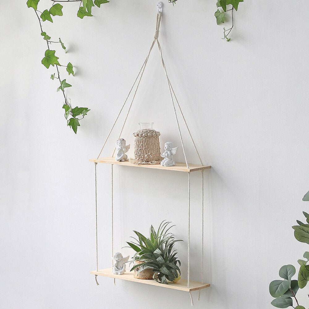 Nordic Wooden Plant Shelf: Wall Mounted Swing Rack for Indoor & Outdoor Decor - DormVibes