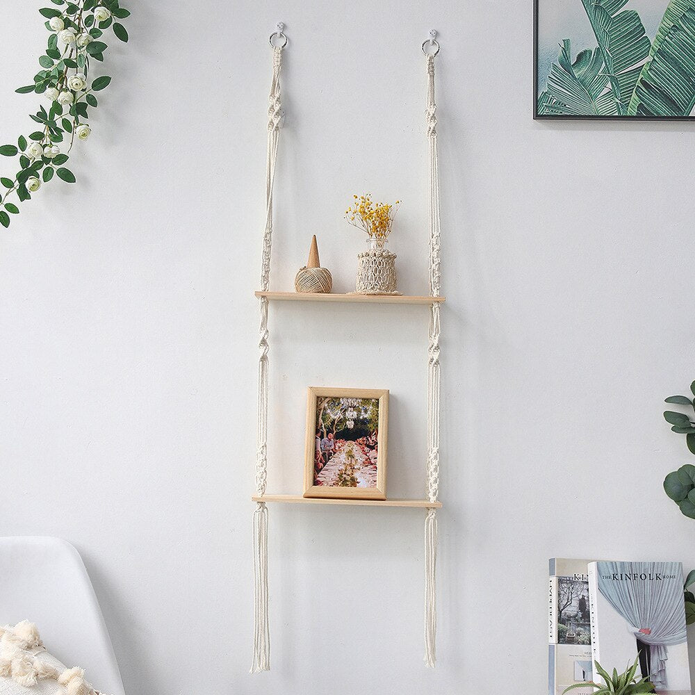 Nordic Wooden Plant Shelf: Wall Mounted Swing Rack for Indoor & Outdoor Decor - DormVibes