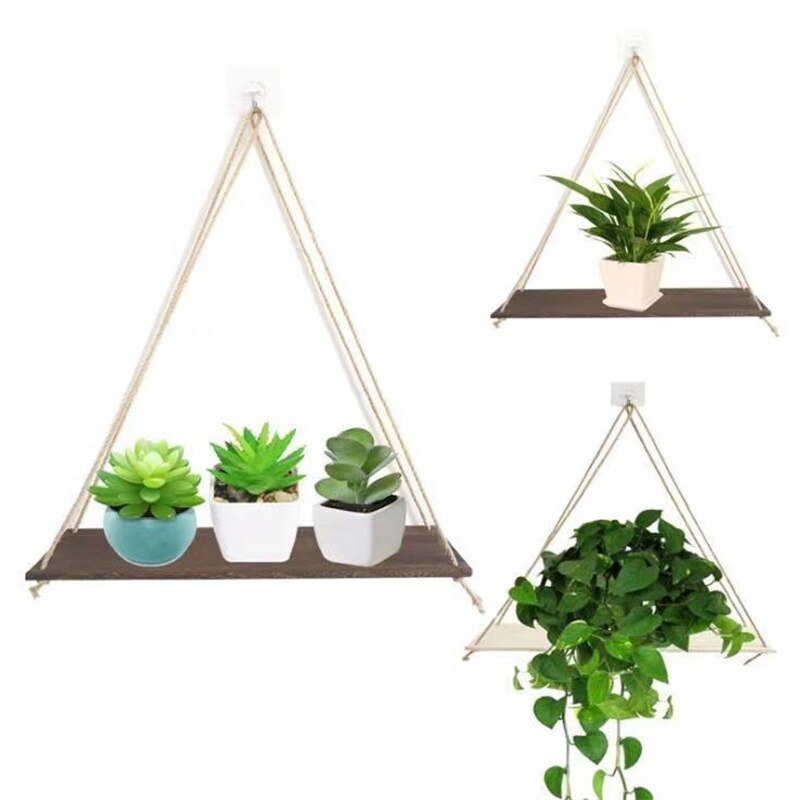 Nordic Wooden Plant Shelf: Wall Mounted Swing Rack for Indoor & Outdoor Decor - DormVibes