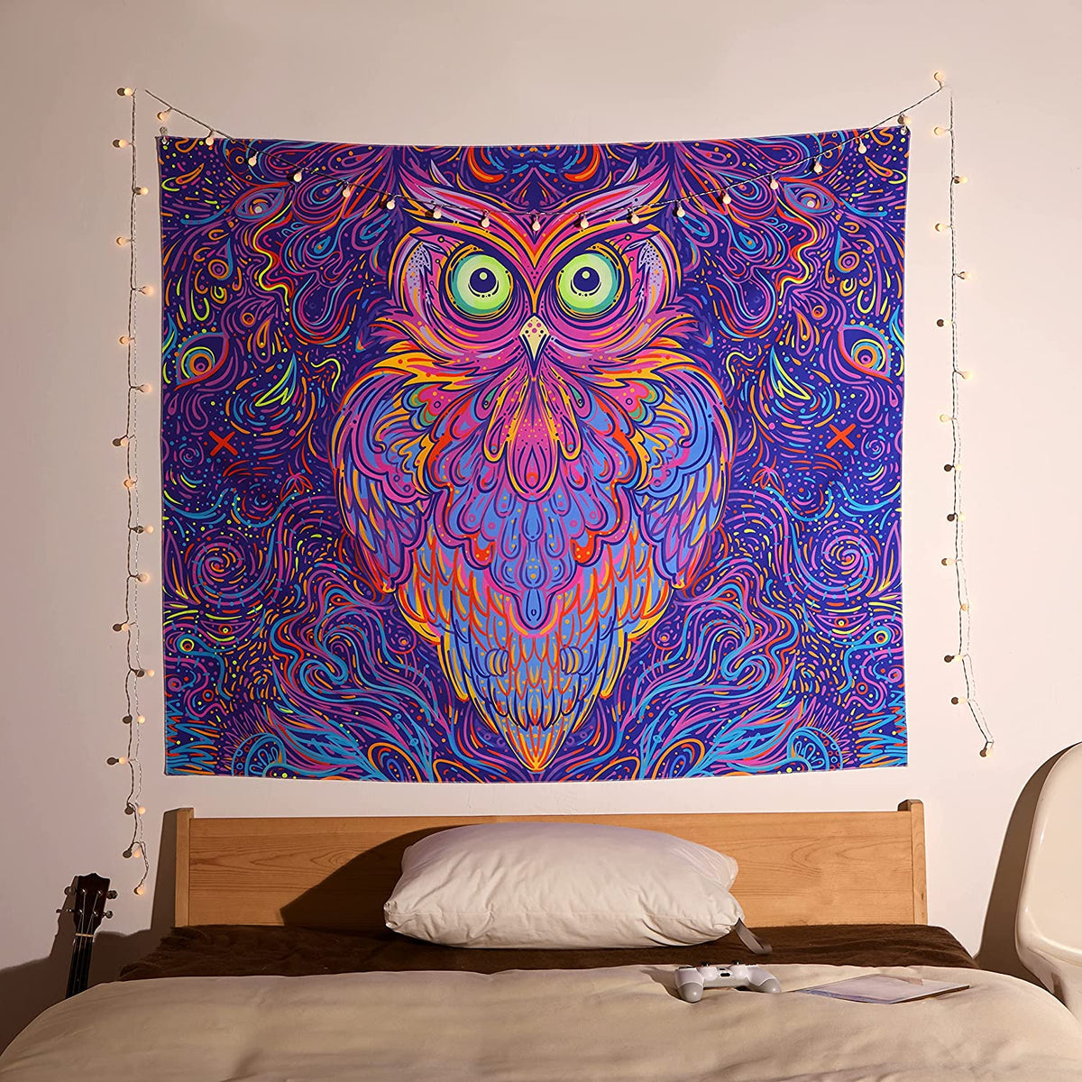 Owl BlackLight Tapestry