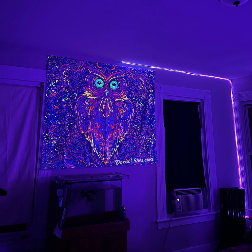 Owl BlackLight Tapestry - DormVibes