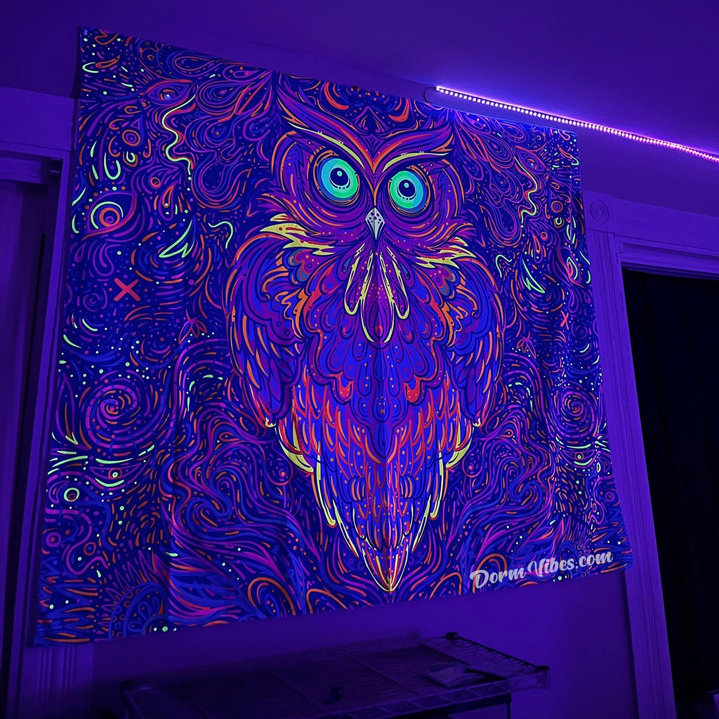Owl BlackLight Tapestry - DormVibes