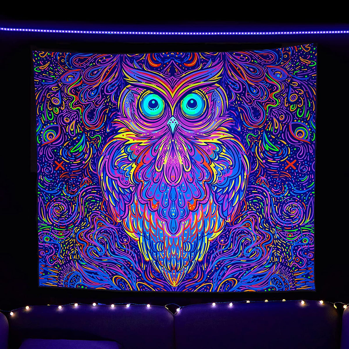 Owl BlackLight Tapestry