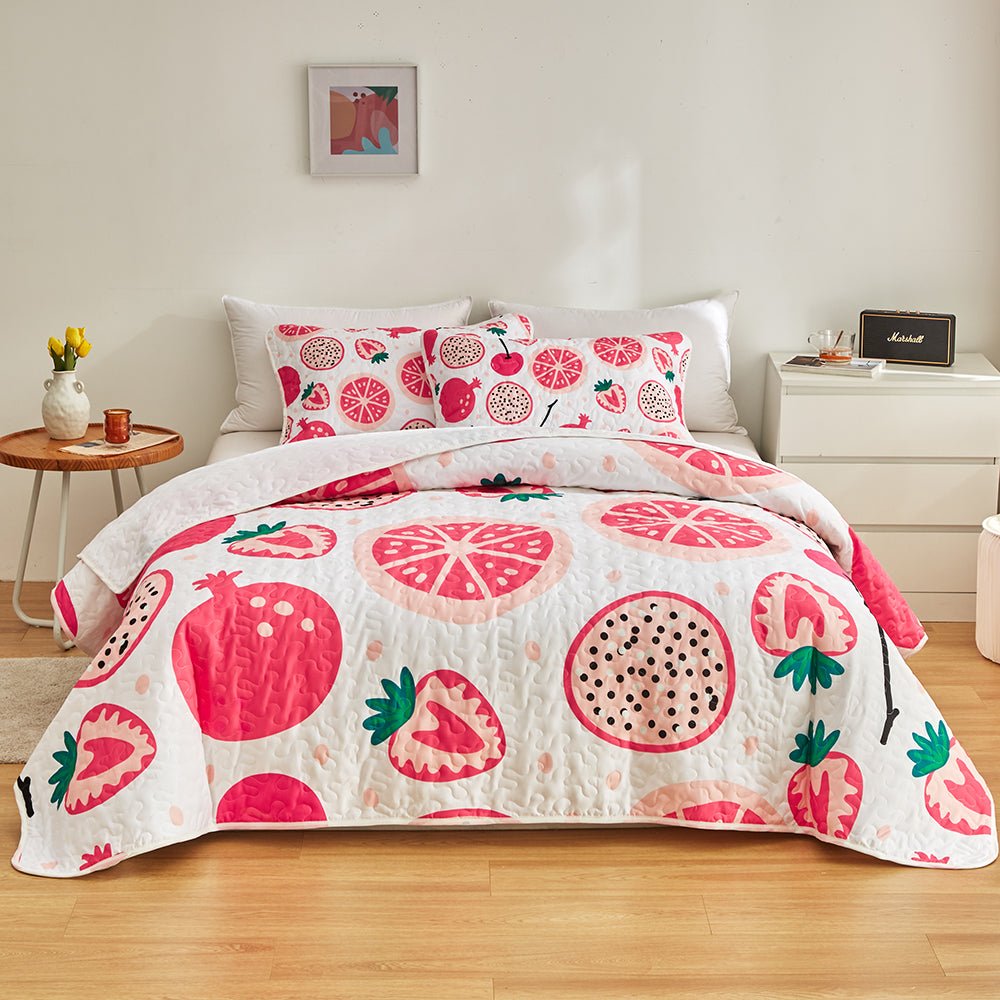 Pink Fruit Bedspread Set - DormVibes