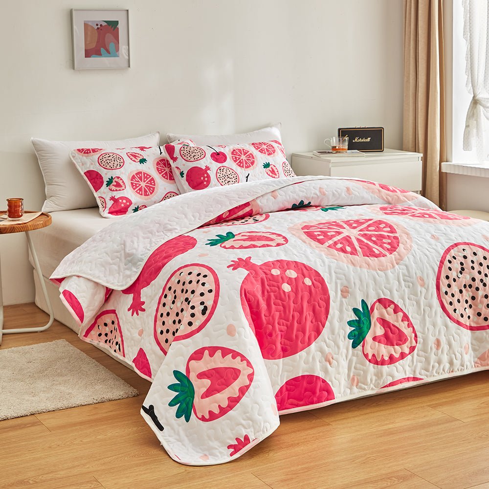 Pink Fruit Bedspread Set - DormVibes