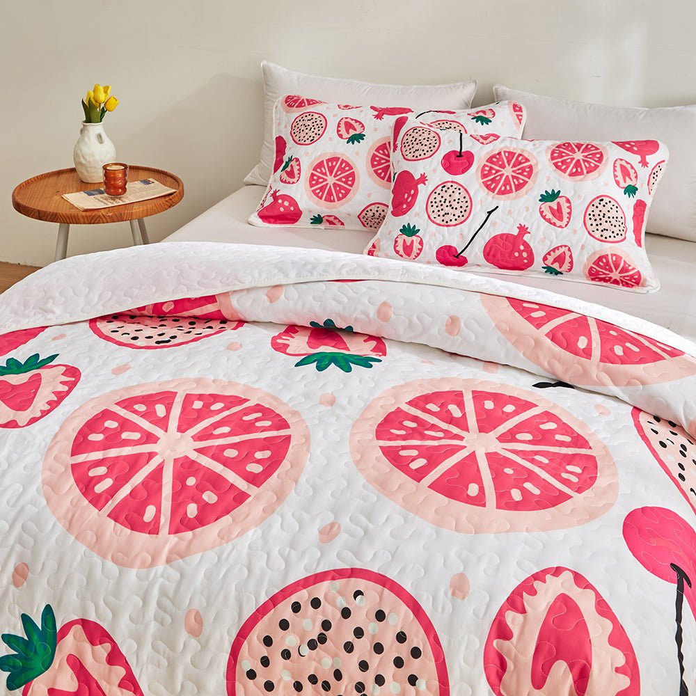 Pink Fruit Bedspread Set - DormVibes