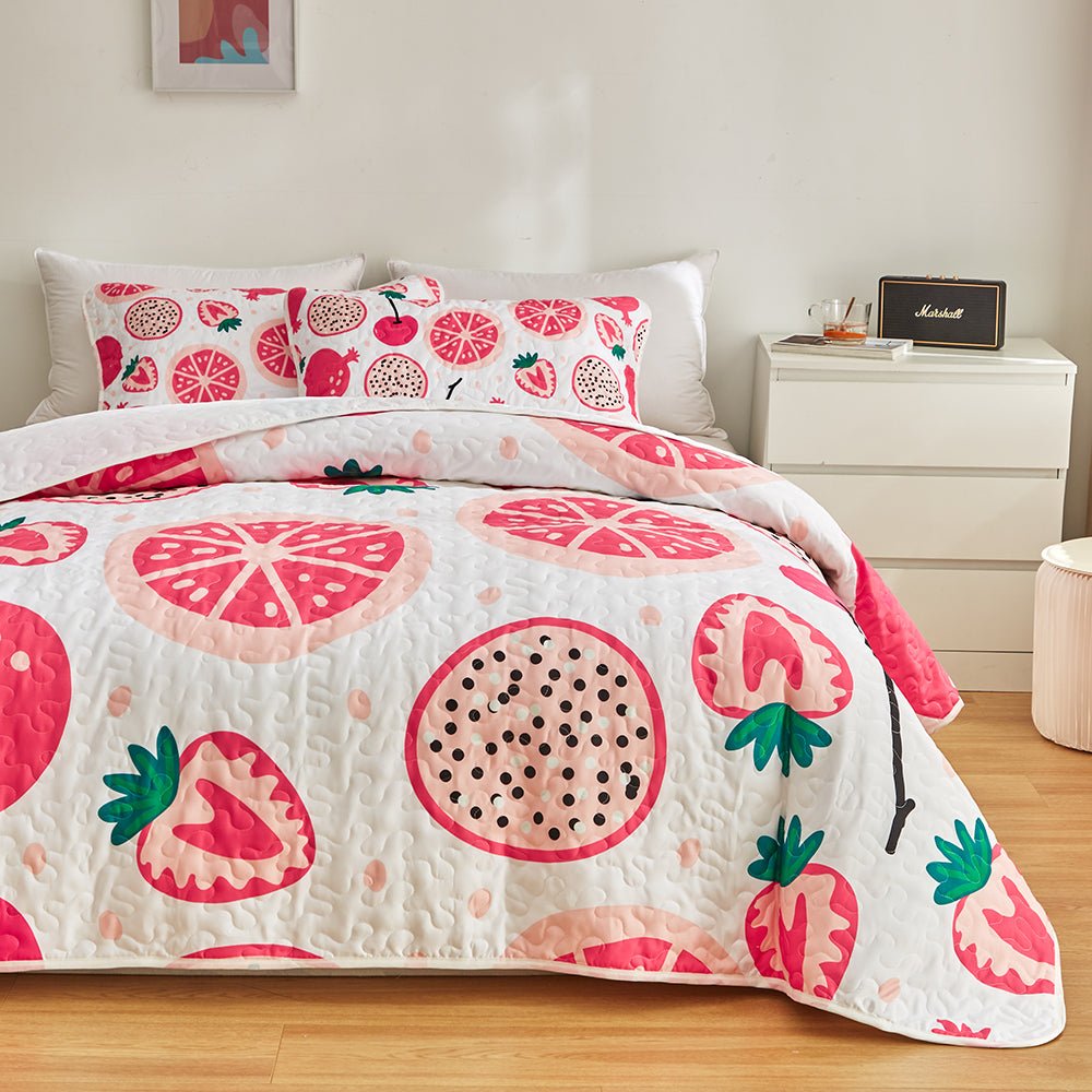 Pink Fruit Bedspread Set - DormVibes