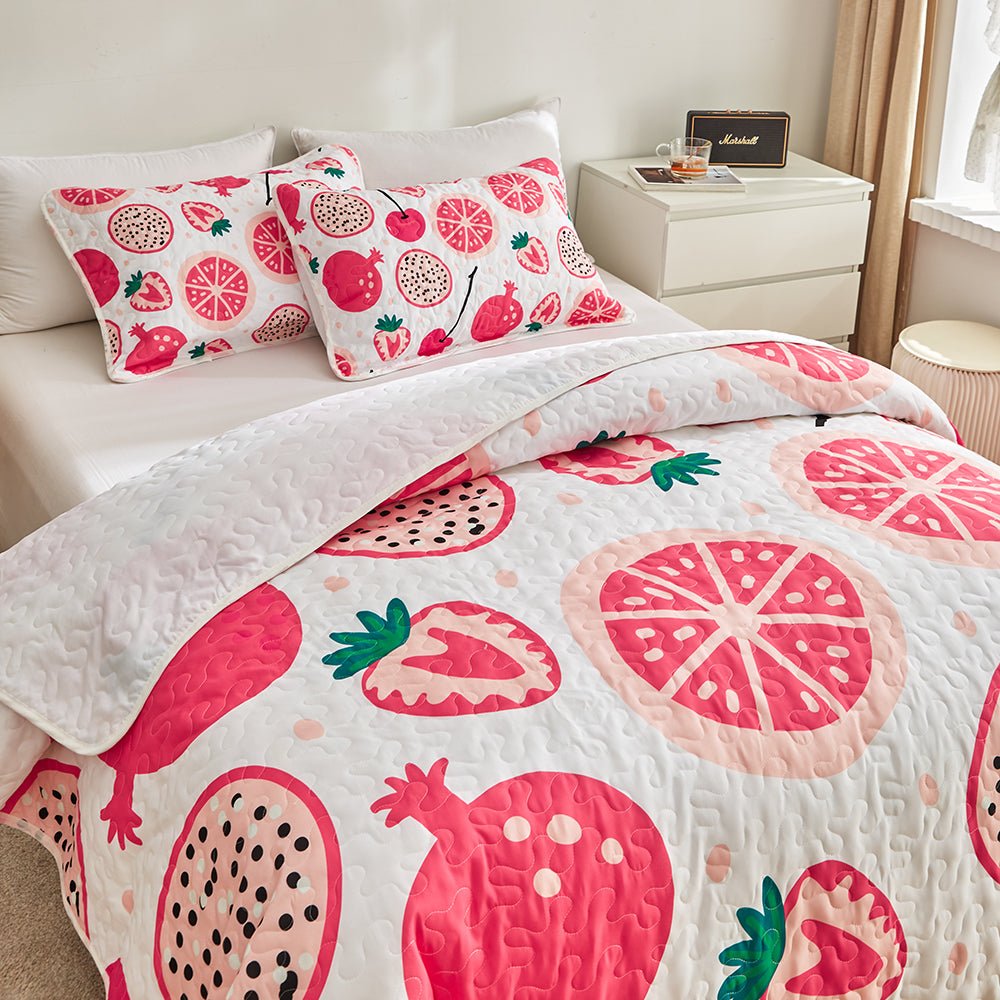 Pink Fruit Bedspread Set - DormVibes