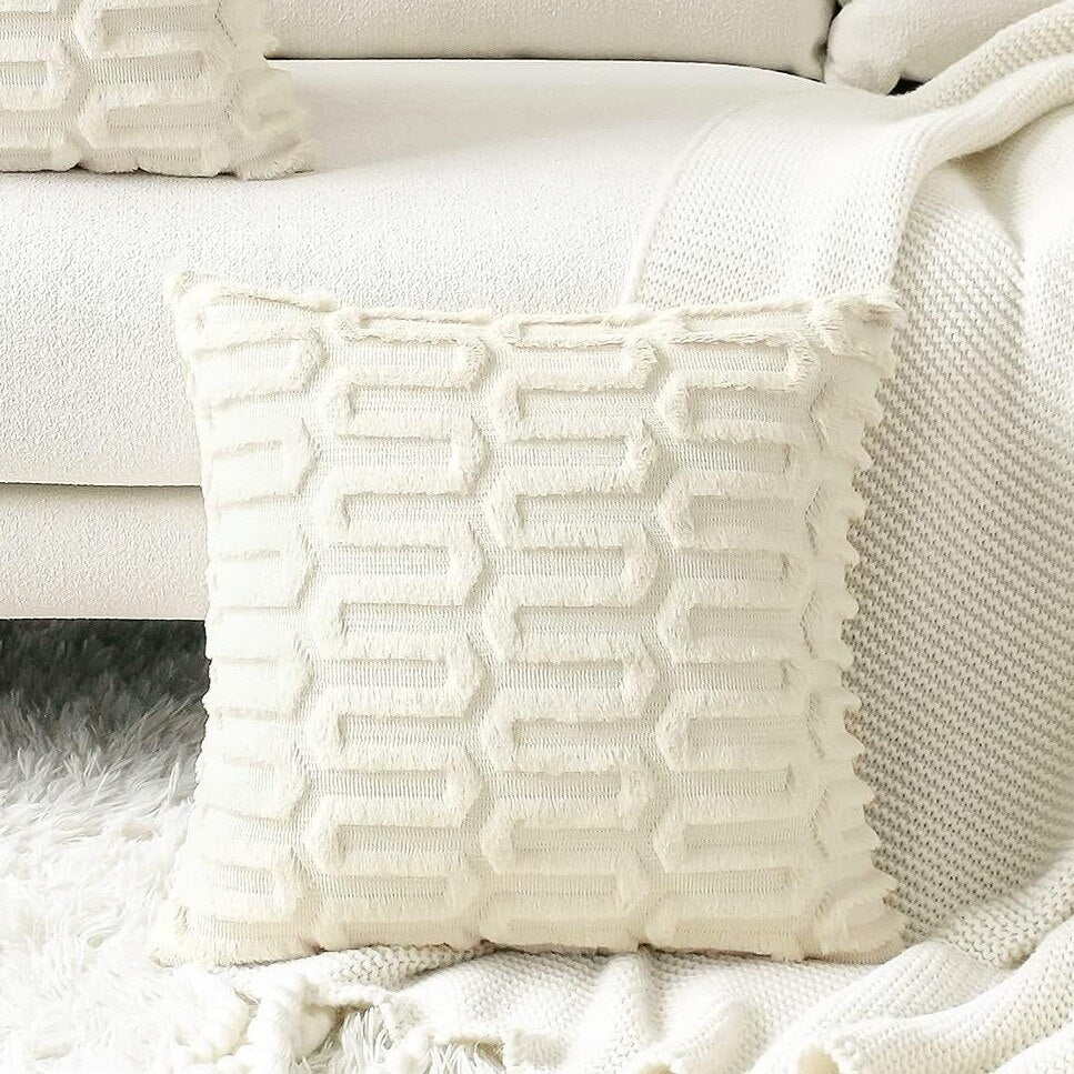 Plush Geometric Cushion Cover 45x45cm Decorative Soft Sofa