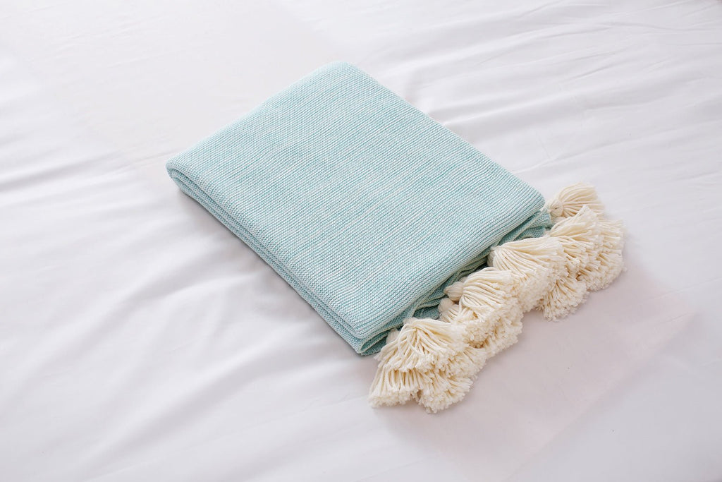 Pom Pom Knitted Throw Blanket - DormVibes