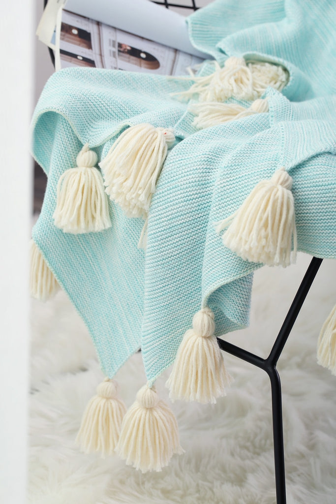 Pom Pom Knitted Throw Blanket - DormVibes