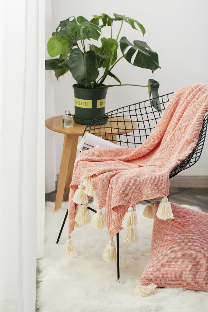 Pom Pom Knitted Throw Blanket - DormVibes