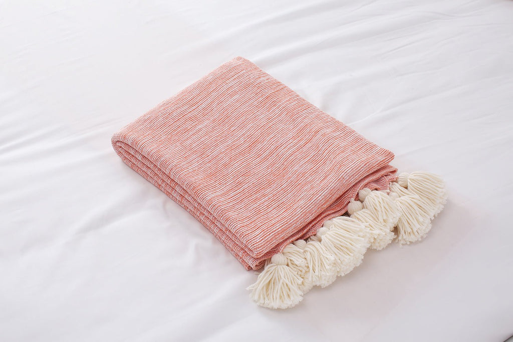 Pom Pom Knitted Throw Blanket - DormVibes