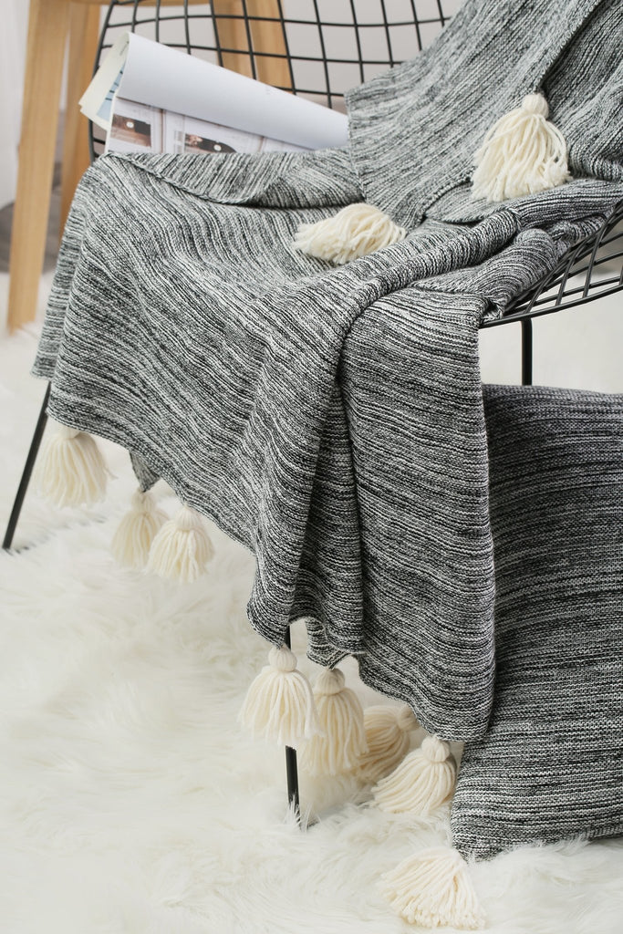 Pom Pom Knitted Throw Blanket - DormVibes