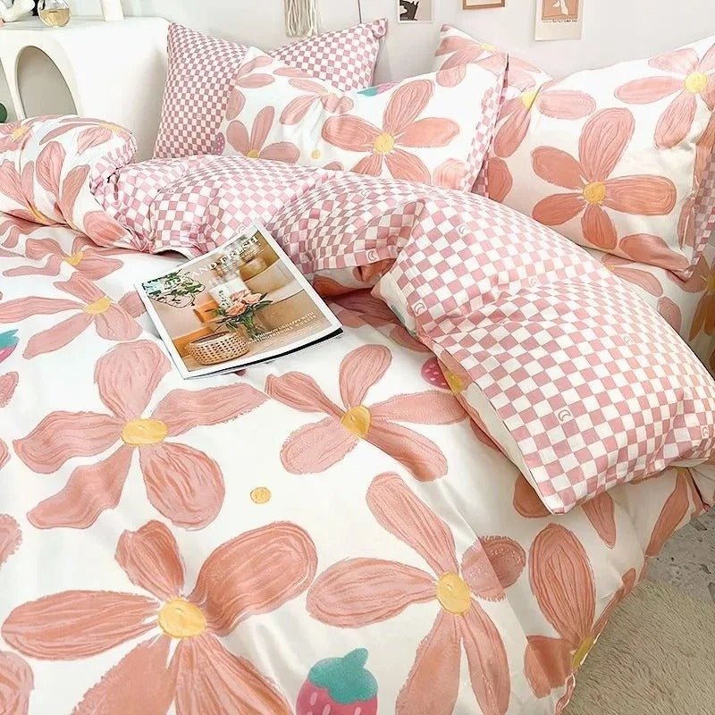 Preppy Checkered Flower Bed Set - DormVibes