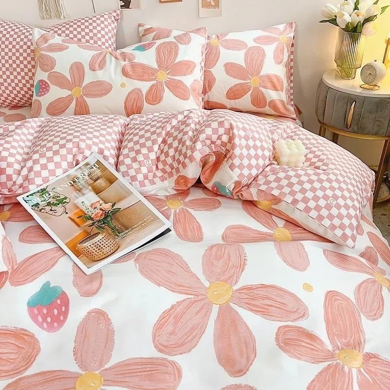 Preppy Checkered Flower Bed Set - DormVibes