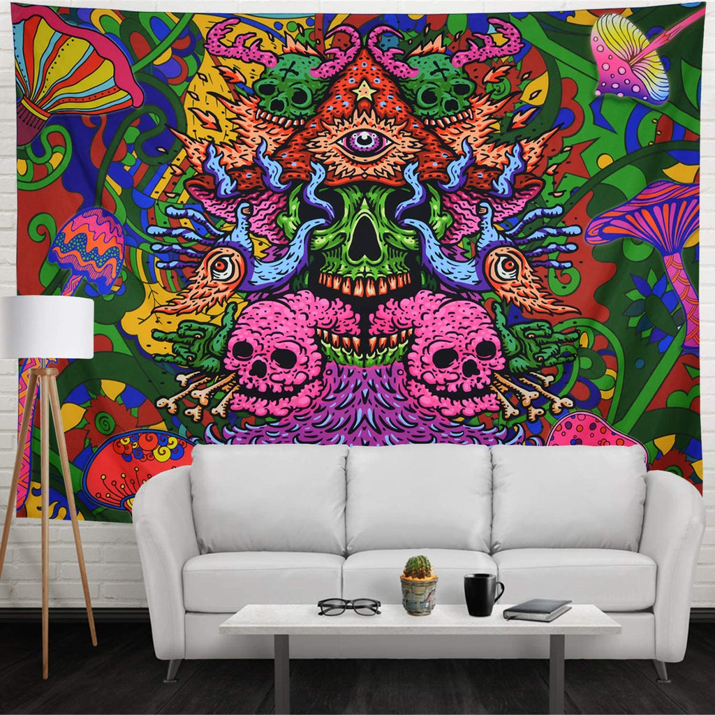 Psychedelic Arabesque Colorful Skull Tapestry - DormVibes