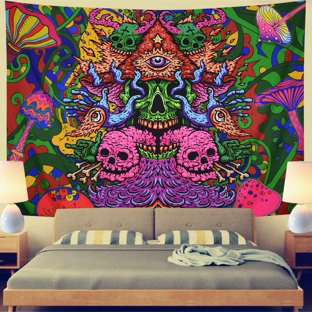 Psychedelic Arabesque Colorful Skull Tapestry - DormVibes