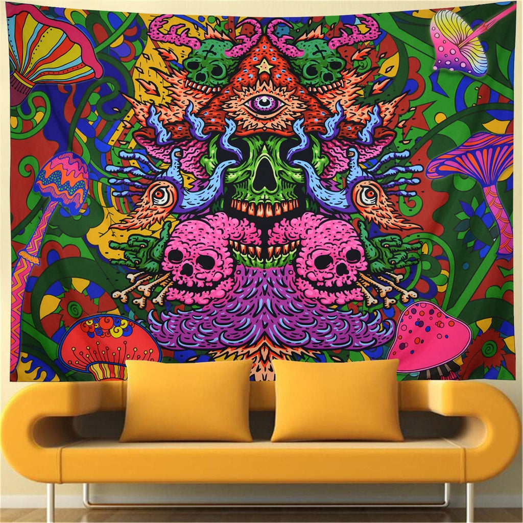 Psychedelic Arabesque Colorful Skull Tapestry - DormVibes