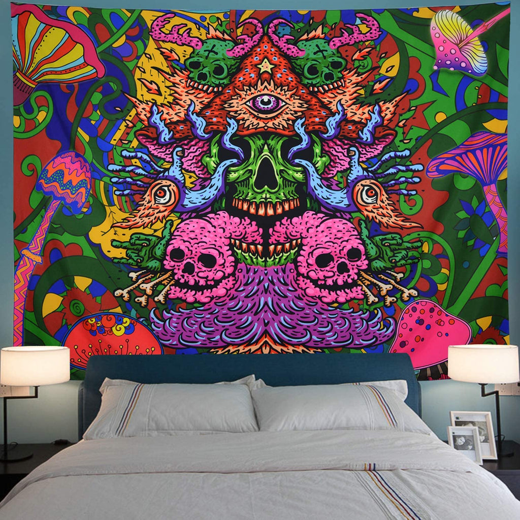 Psychedelic Arabesque Colorful Skull Tapestry - DormVibes