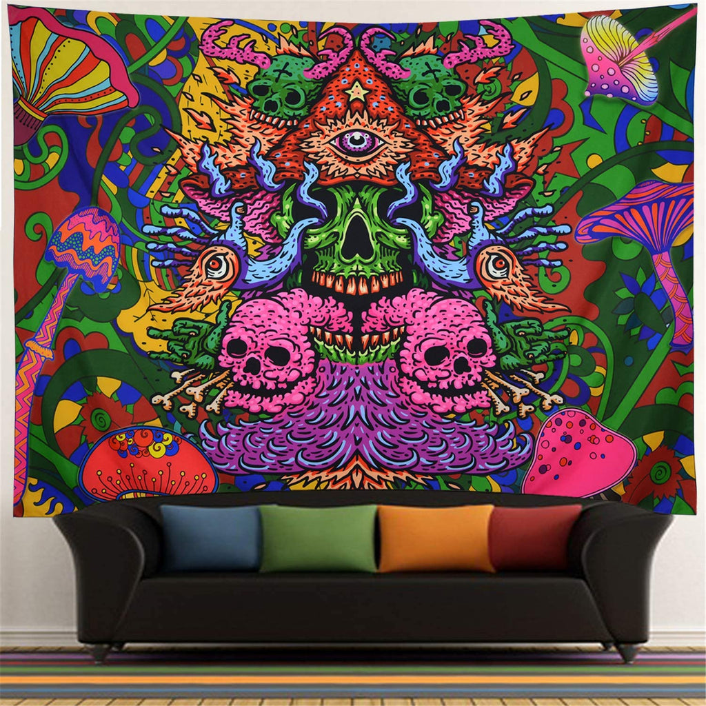 Psychedelic Arabesque Colorful Skull Tapestry - DormVibes