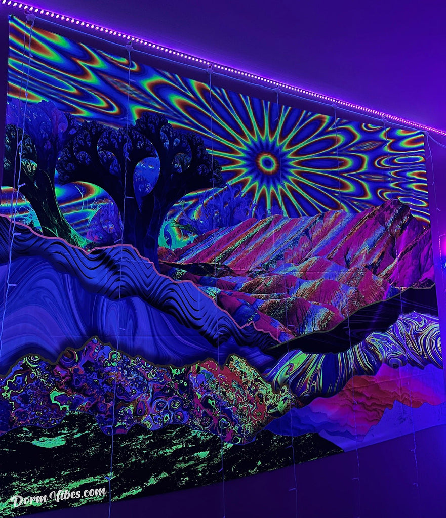 Psychedelic Peaks BlackLight Tapestry - DormVibes