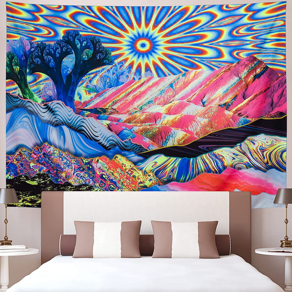 Psychedelic Peaks BlackLight Tapestry - DormVibes