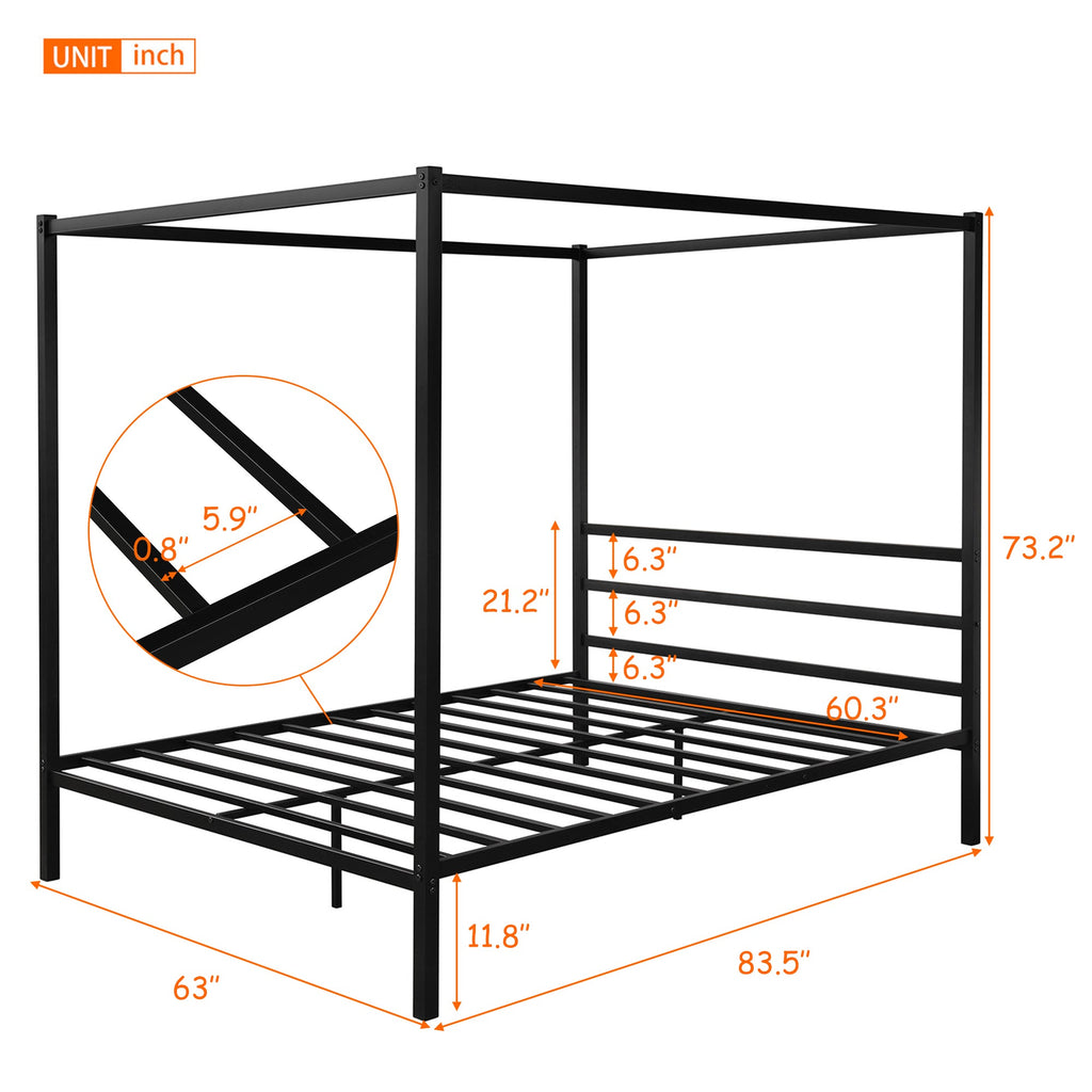 Queen Classic Canopy Platform Bed - DormVibes