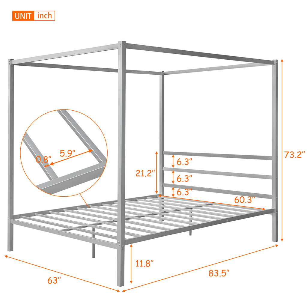 Queen Classic Canopy Platform Bed - DormVibes