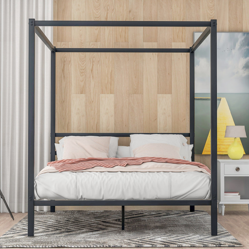 Queen Classic Canopy Platform Bed - DormVibes