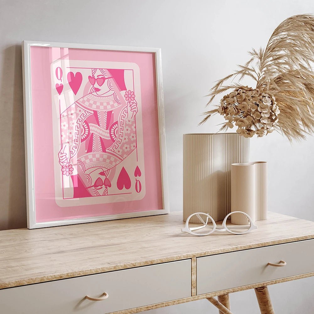 Queen of Hearts Playing Card Wall Art Poster - DormVibes