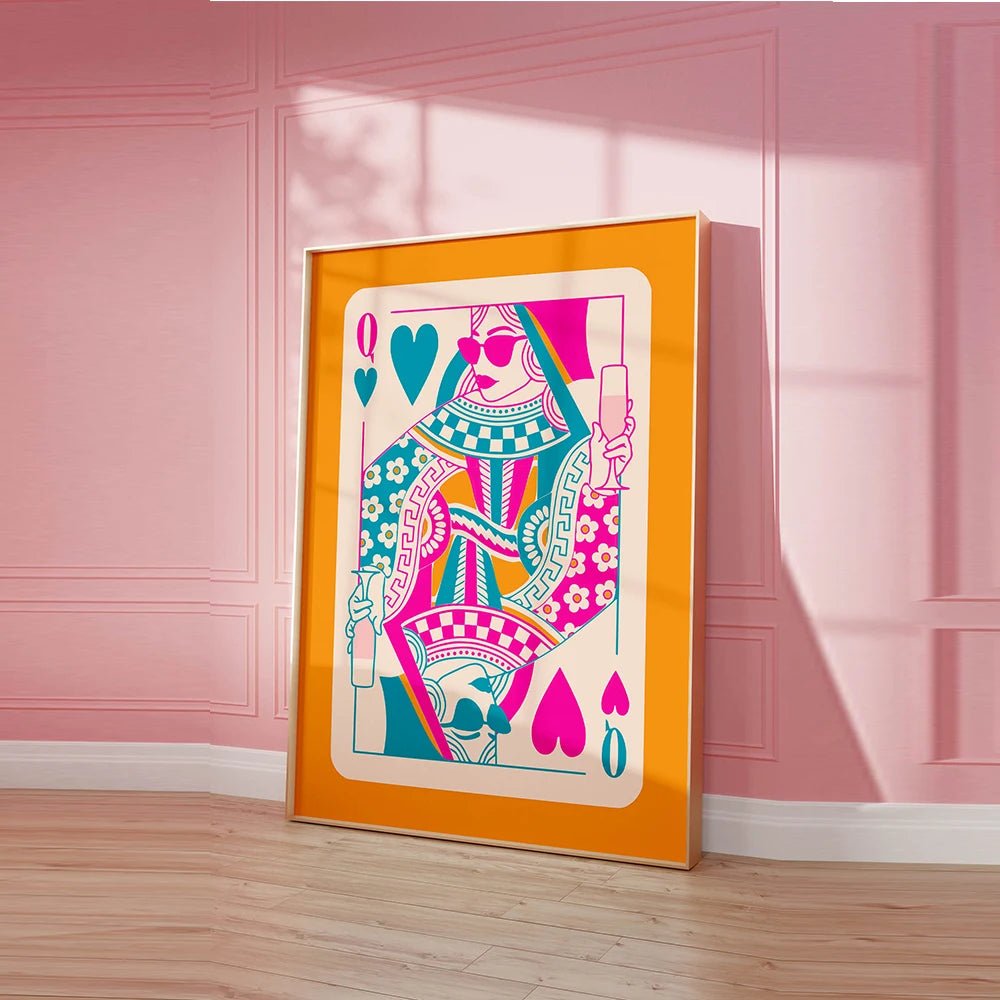 Queen of Hearts Playing Card Wall Art Poster - DormVibes