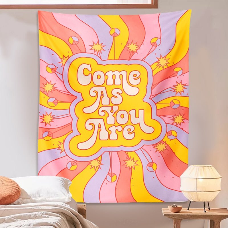 Radiant Retro Vibes: Colorful Sunshine 80s Aesthetic Tapestry Come As You Are - DormVibes