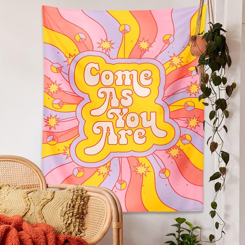 Radiant Retro Vibes: Colorful Sunshine 80s Aesthetic Tapestry Come As You Are - DormVibes