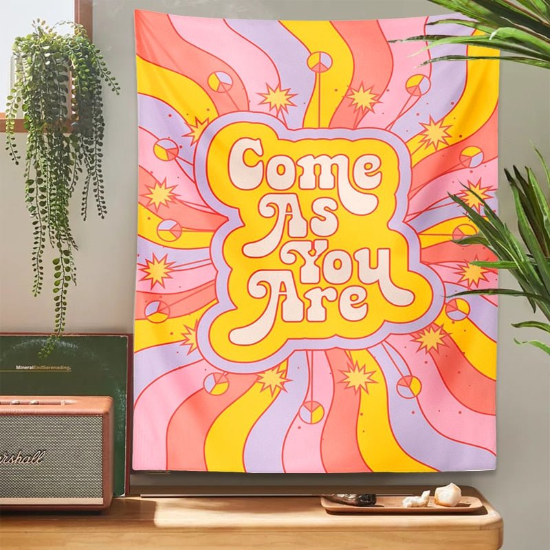 Radiant Retro Vibes: Colorful Sunshine 80s Aesthetic Tapestry Come As You Are - DormVibes