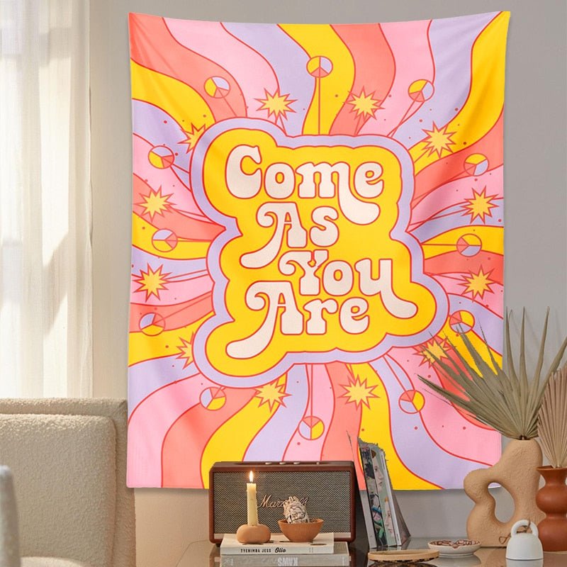 Radiant Retro Vibes: Colorful Sunshine 80s Aesthetic Tapestry Come As You Are - DormVibes