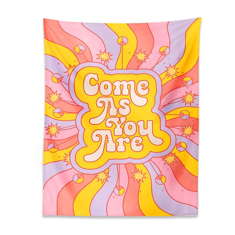 Radiant Retro Vibes: Colorful Sunshine 80s Aesthetic Tapestry Come As You Are - DormVibes