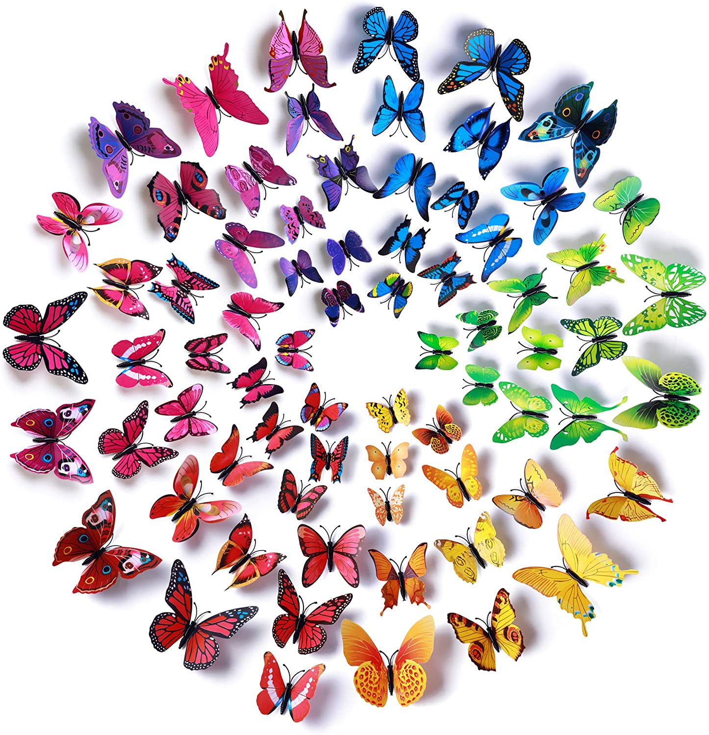 Rainbow Butterfly Wall Decals 72 Pieces