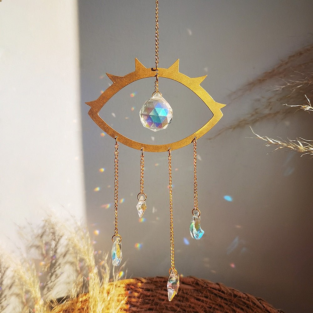 Rainbow Prism Evil Eye Suncatcher Hanging - DormVibes