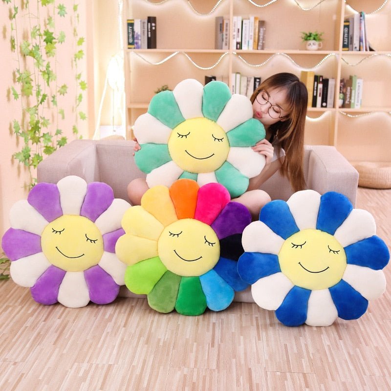 Rainbow Sunflower Plush Toy Pillow - Soft Sleep Playmate Cushion for Kids and Adults - DormVibes