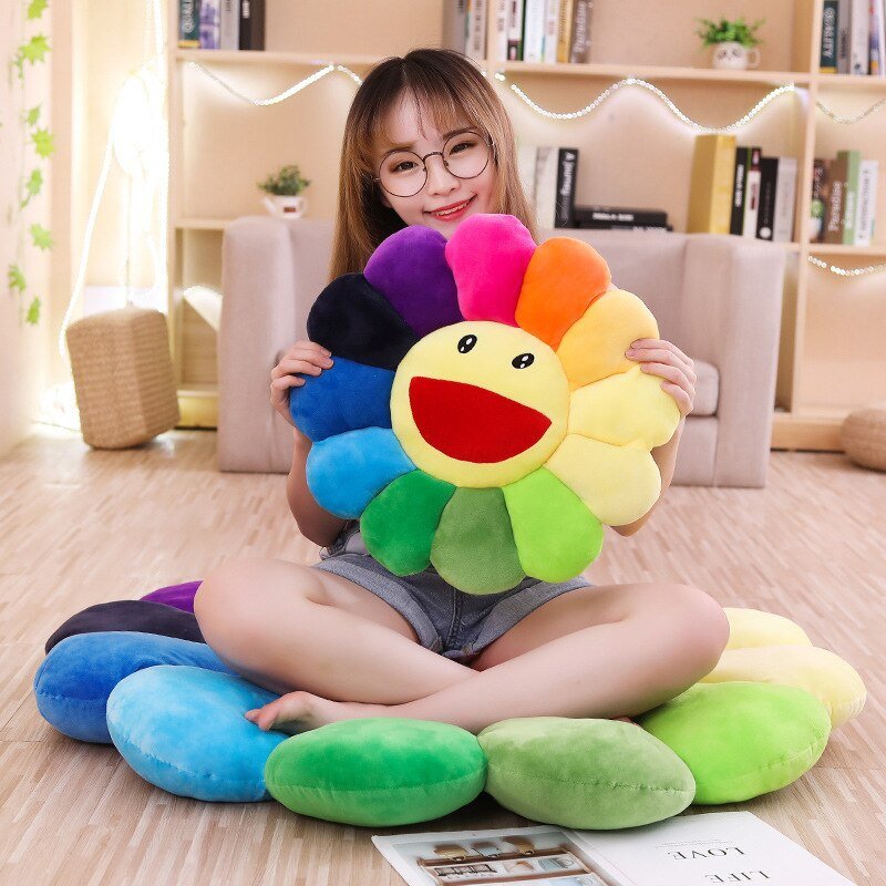 Rainbow Sunflower Plush Toy Pillow - Soft Sleep Playmate Cushion for Kids and Adults - DormVibes
