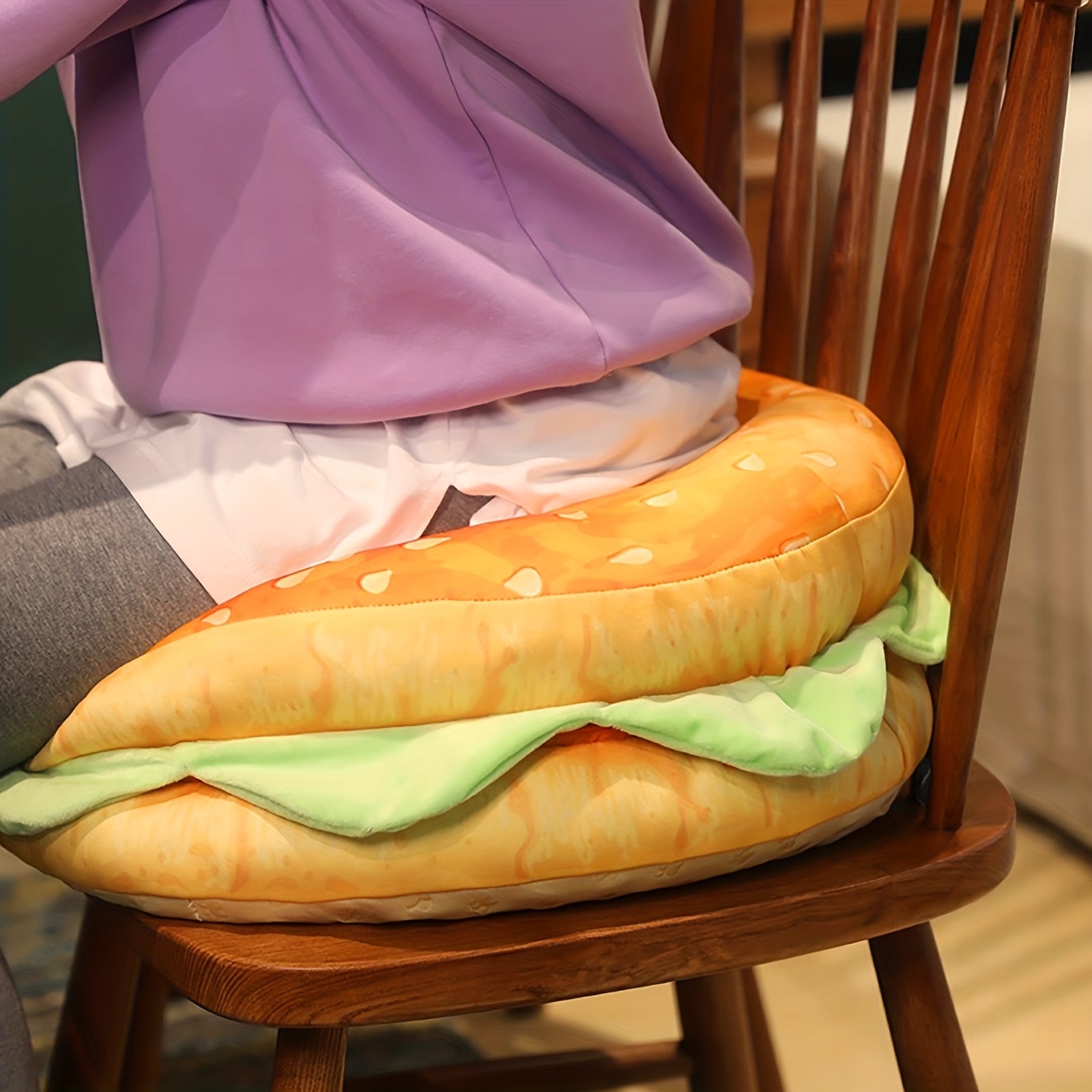 Realistic Burger Pillow Cushion - Fun Prank Gift, Office Chair Pad