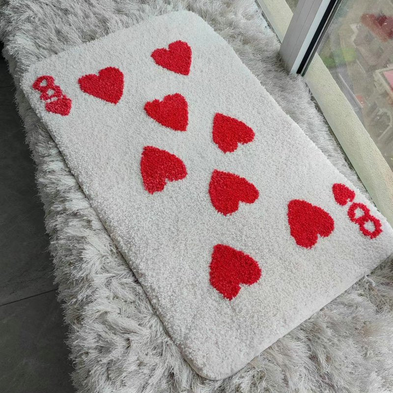 Red Love Heart Shaped Carpet - Soft Tufted Rug for Living Room Decor, Non-Slip Bathroom Floor Mat, Bedroom Doormat - DormVibes