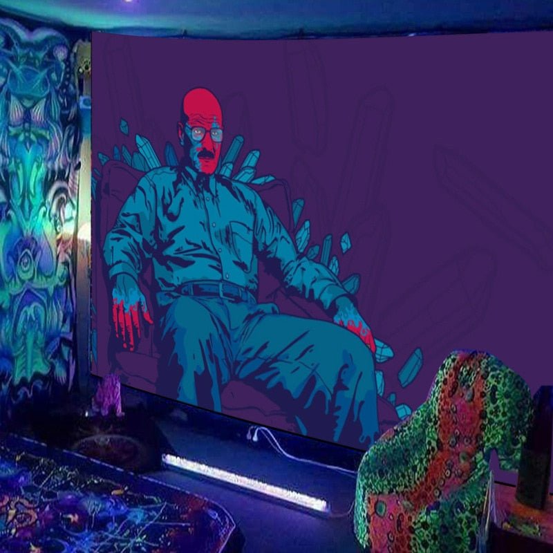 Red Man In Chair BlackLight Tapestry - DormVibes